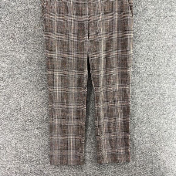 H&M Pants Women 14 Gray Plaid High Rise Flat Front Pull On Straight Chino Casual - Picture 4 of 10